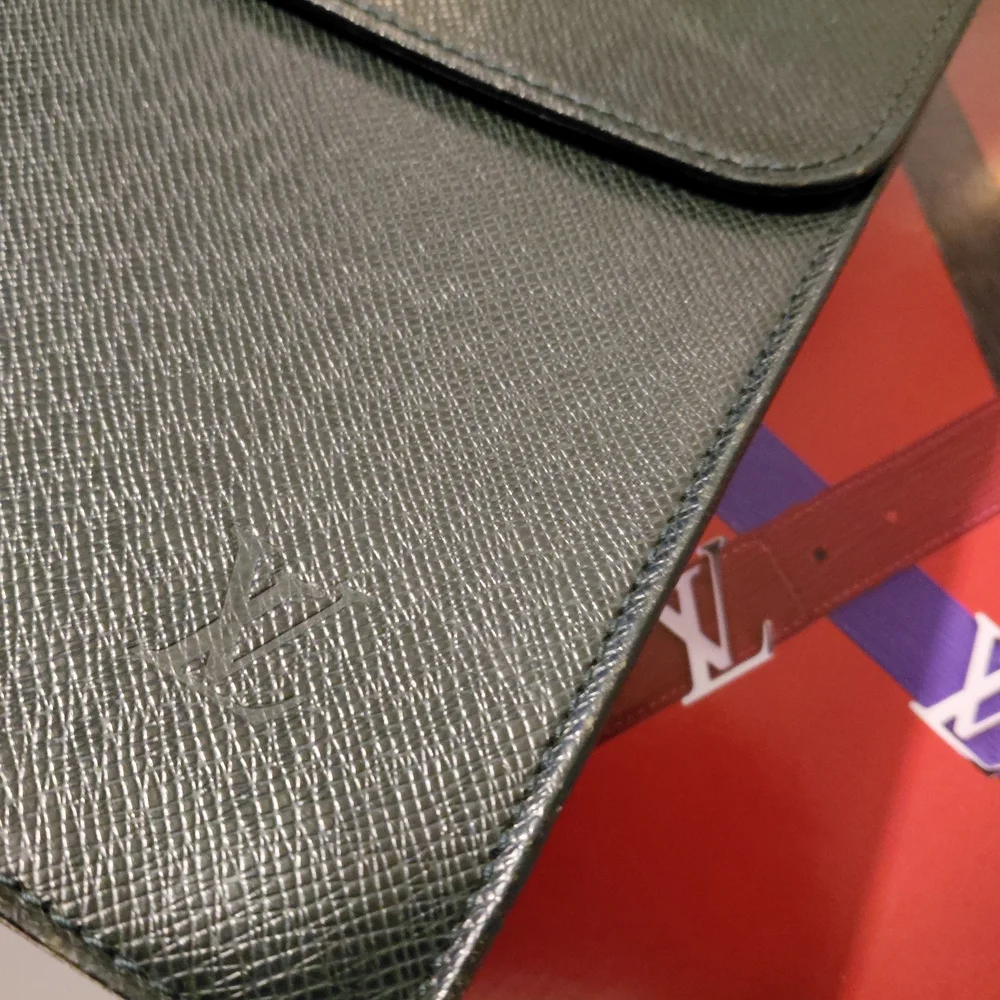 Louis Vuitton Green Leather Taiga Leather Bag Case